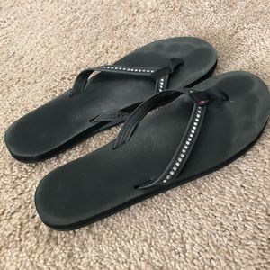 Rainbow Black Sandals with Rhinestones